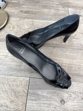 Stuart Weitzman Black Patent Peep-Toe Heels